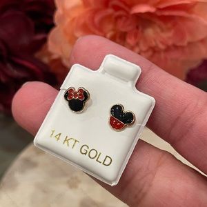 Real Solid 14k Yellow Gold Disney Minnie Mickey Mouse Earrings
